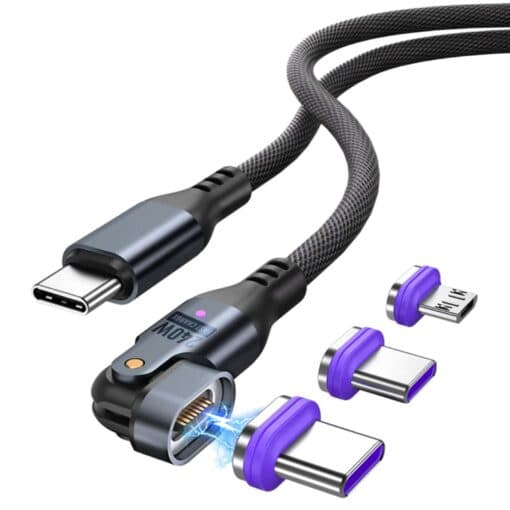 SlimWin USB-C Mágneses 3 az 1-ben 240W 16 Tűs Gyorstöltő és Adatkábel, 180° Hajlítható